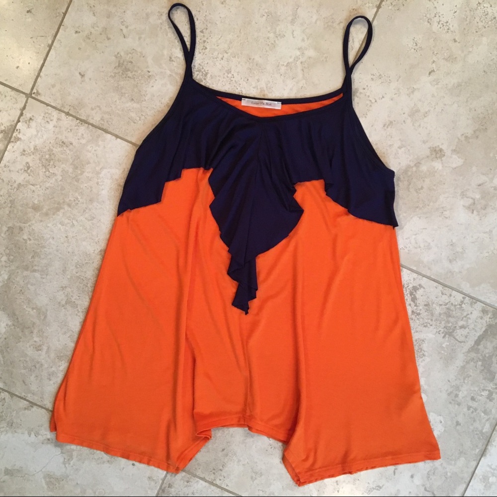 Orange and navy blue knit top with straps